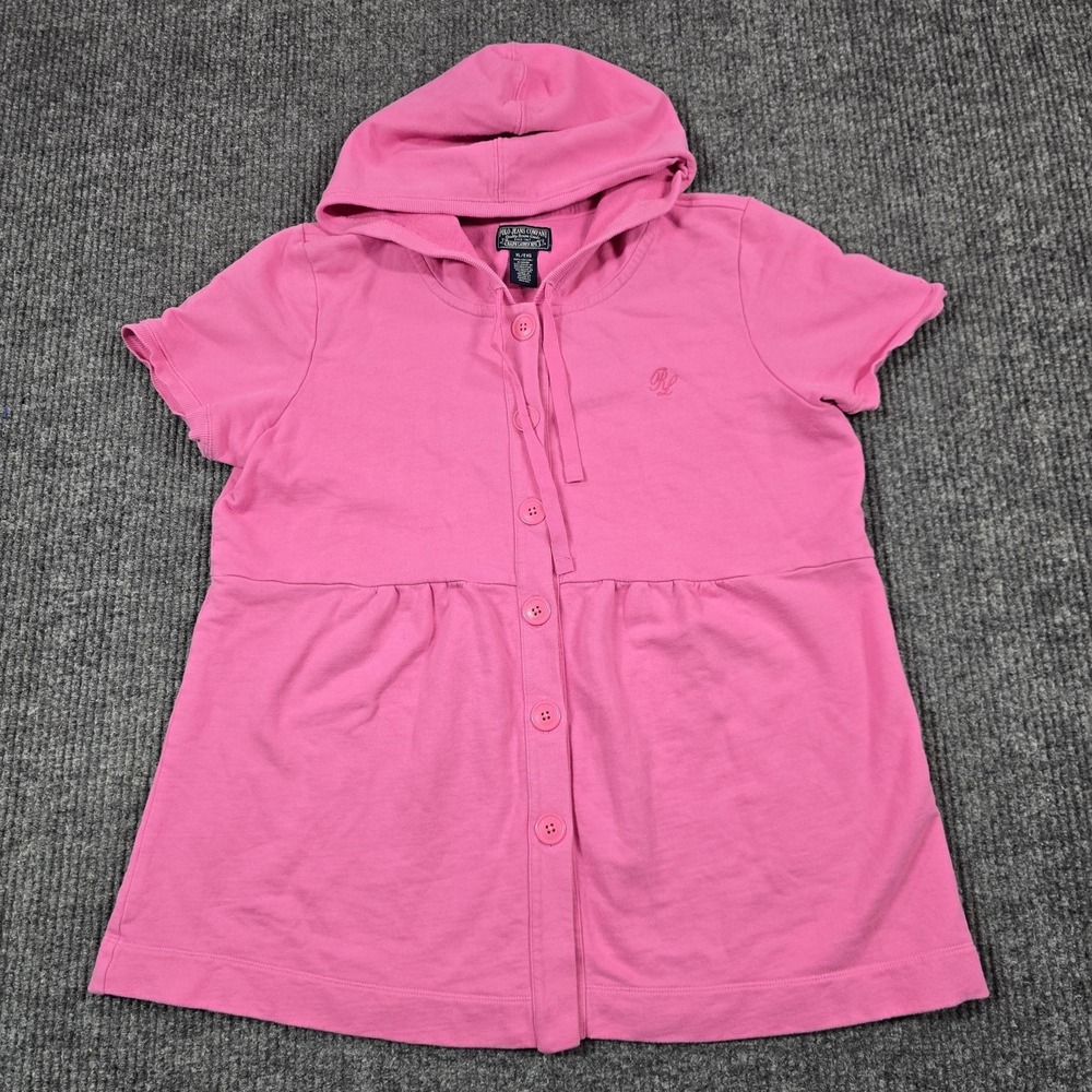 Polo by Ralph Lauren Pink Short-Sleeve Hoodie Button-Front Top